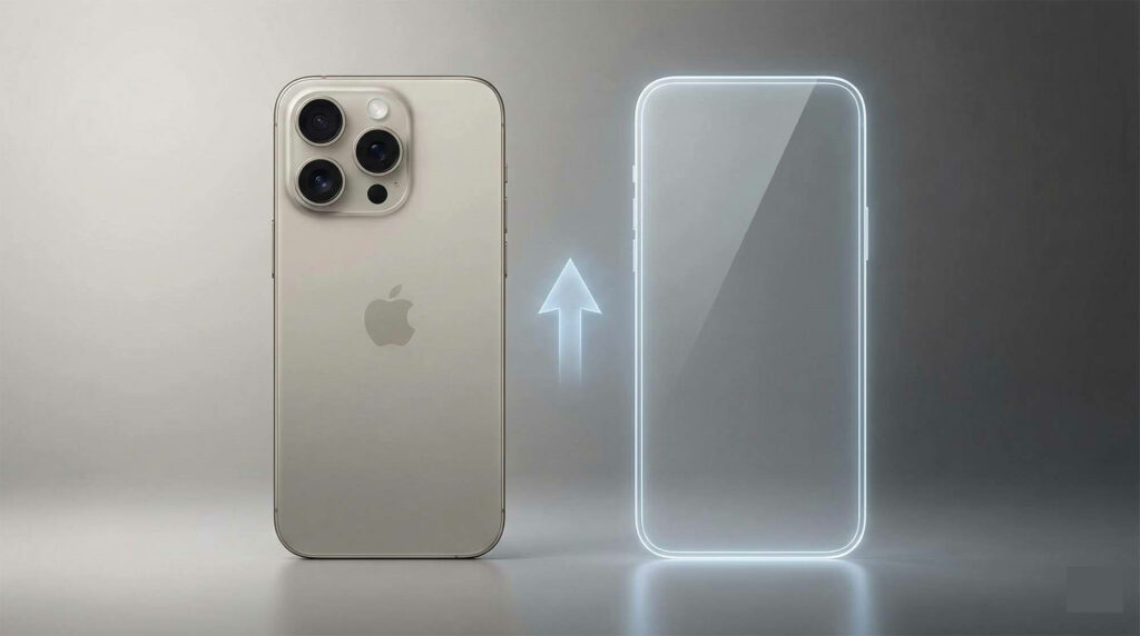 iPhone 15 Pro Max 與新一代 iPhone 17 升級換購概念圖